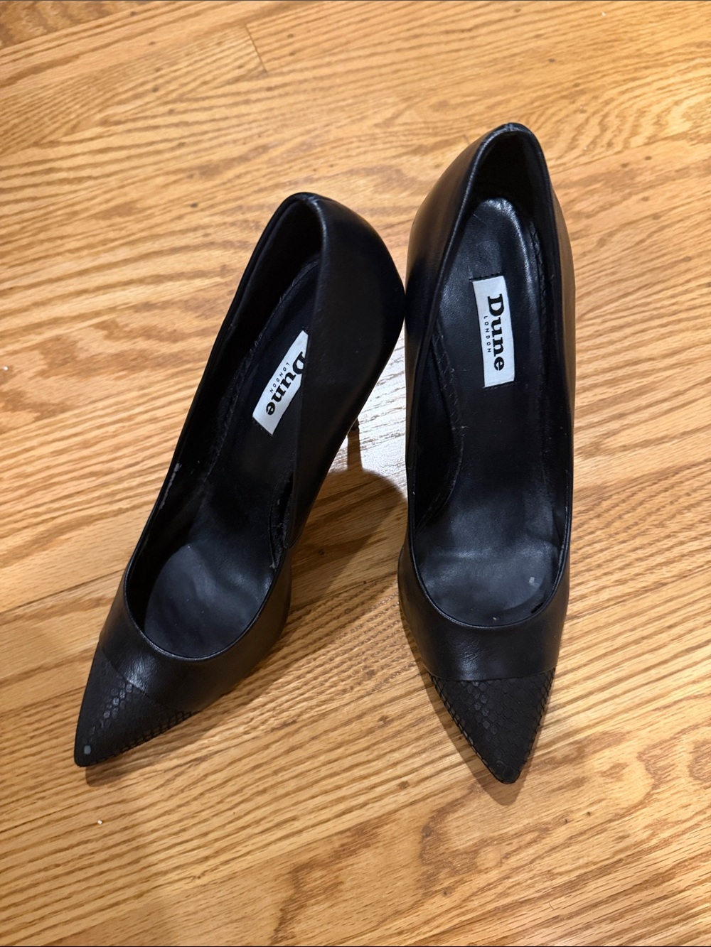 Dune Black Pointed Leather High Heels